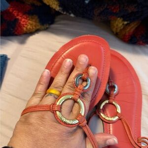 Calvin Klein Coral Leather Ring-Accent Sandals